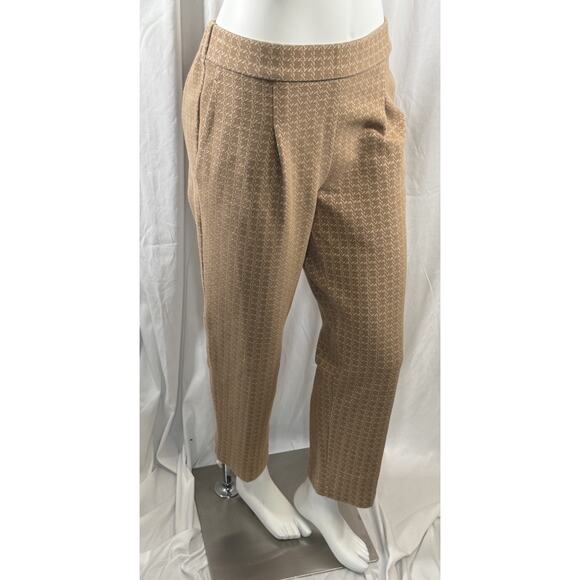 Ann Taylor Dress Textured Geo Pattern Pants Ankle Tan Ivory Cotton Blend L 87-12 - Picture 2 of 15